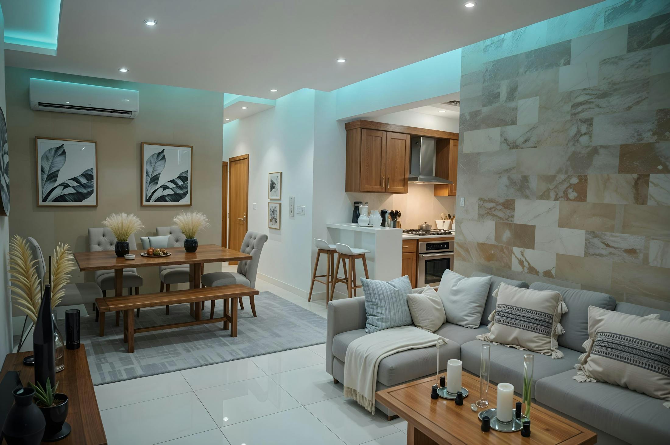 Open-plan home with wall-mounted split air-conditioning system